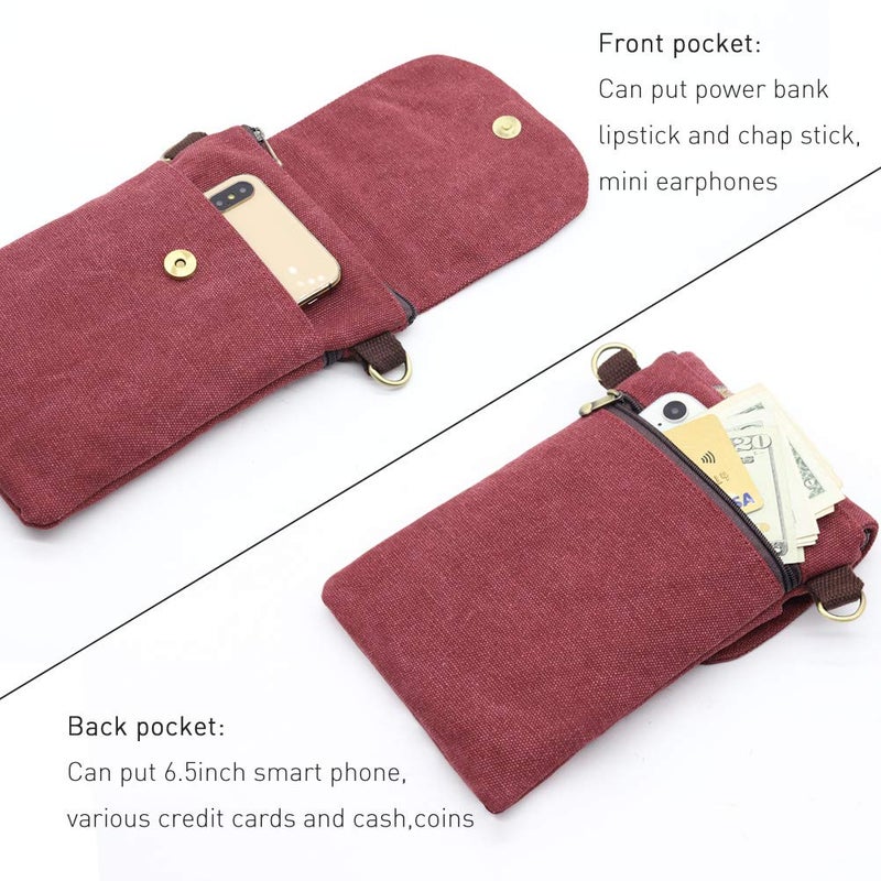 SILKAREA Canvas Cell Phone Purse Small Crossbody Bag for Women Shoulder Bag Wristlet Wallet Cross Body Purses (Wine Red) - Image 4